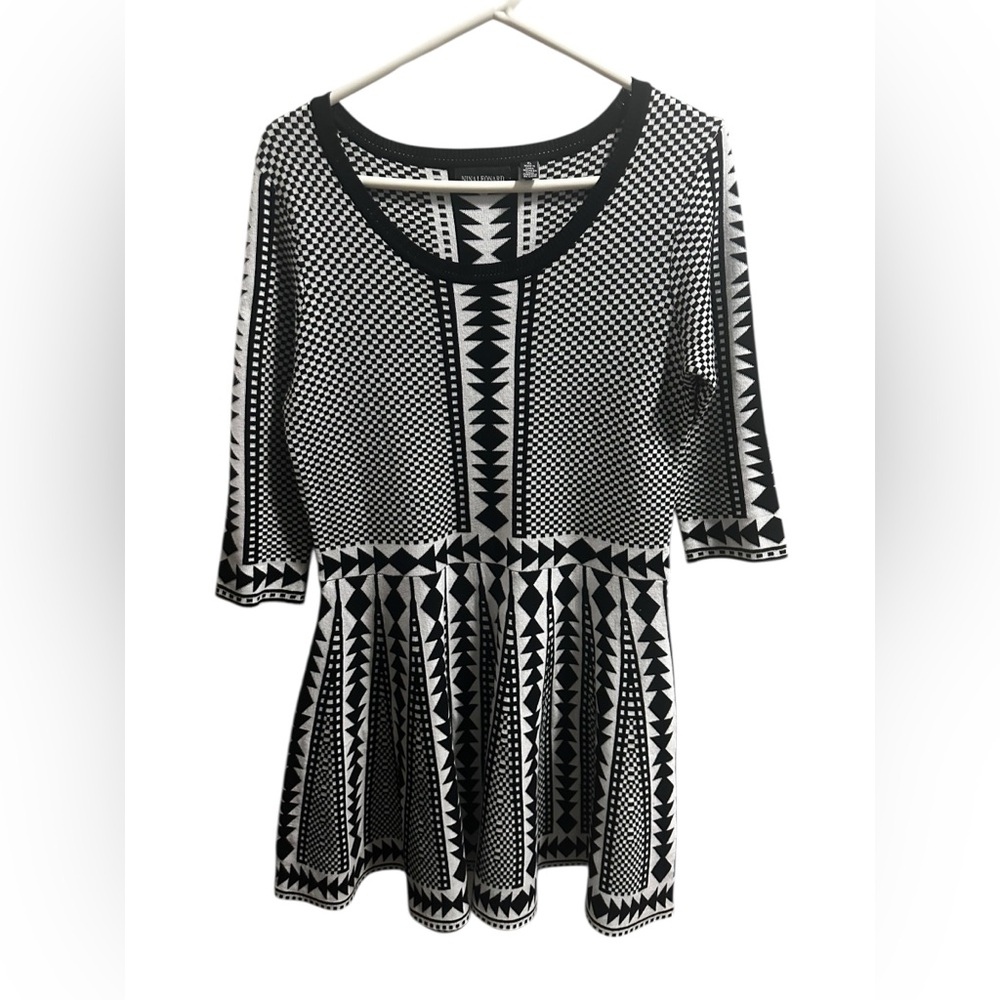 Nina Leonard Black & White Geometric Fit-and-Flare Dress size XL - Picture 2 of 7